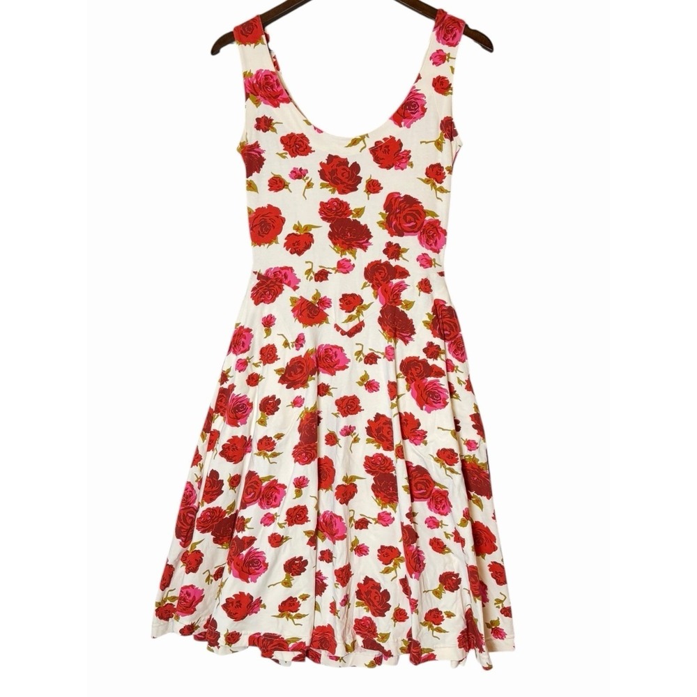 Effies Heart Red Rose Floral Fit and Flare Dress Sleeveless Pockets Small